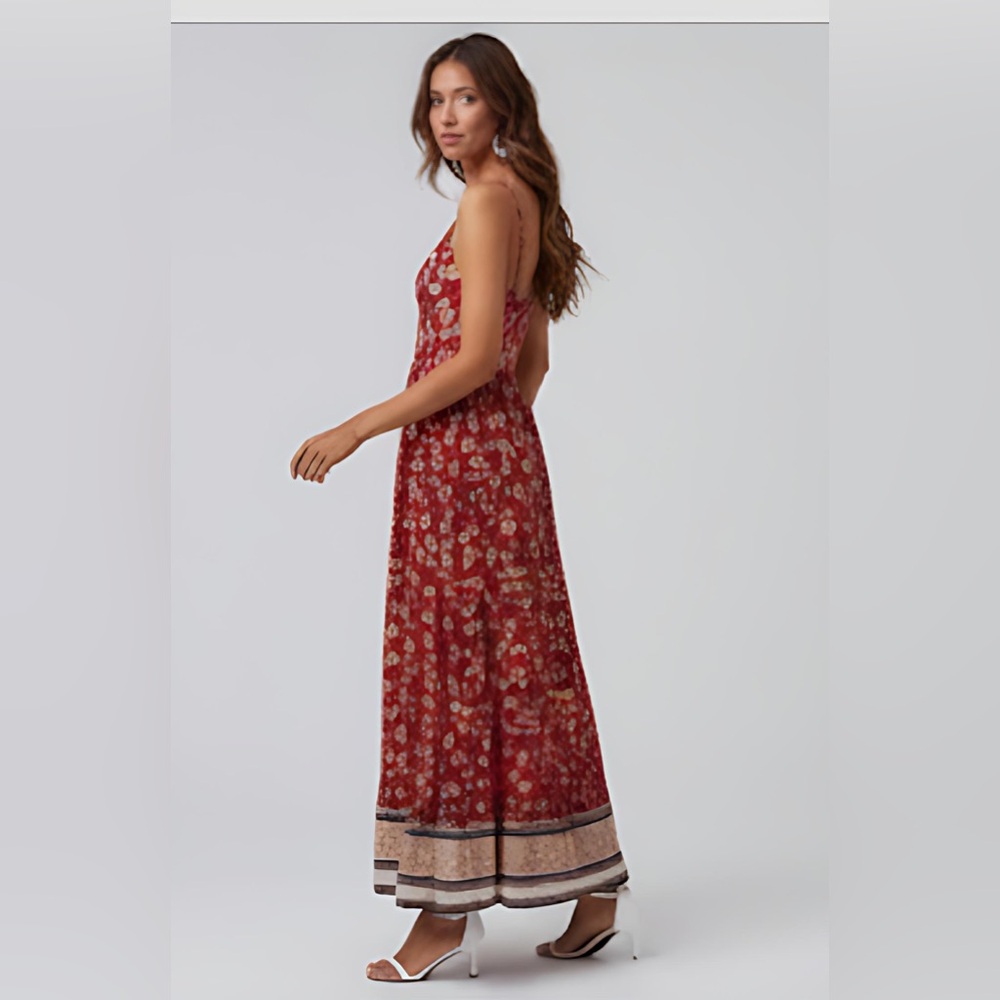 LAST ONE 🔥 Red Boho Floral Print Ruffle Hem Cami Dress - Picture 4 of 8